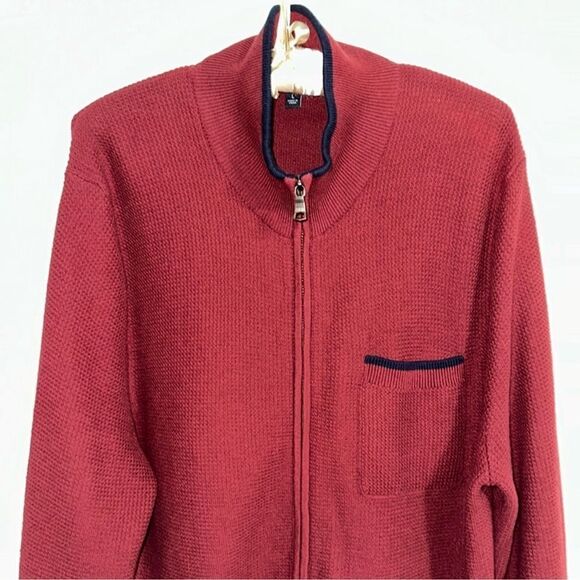 Banana Republic x Mad Men L Burgundy Navy Knit Full Zip Cardigan Sweater - Picture 5 of 13